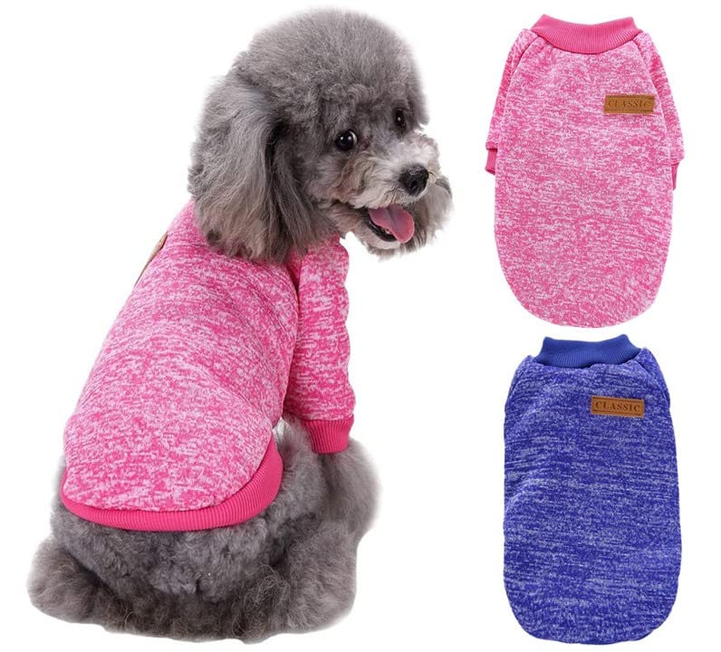 kutkutstyle T-Shirt KUTKUT Small Dog Warm Tshirt - 2Pcs Pet Dog Classic Knitwear Sweater Soft Thickening Warm Pup Dogs Shirt Winter Puppy Kitten Sweater for Maltese, Shihtzu, Yorkii etc